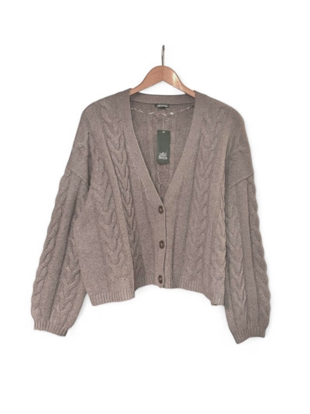 Wild Fable Cardigan Sweater Cable Knit Reverse Seam XXL Pewter (Taupe Brown) NWT